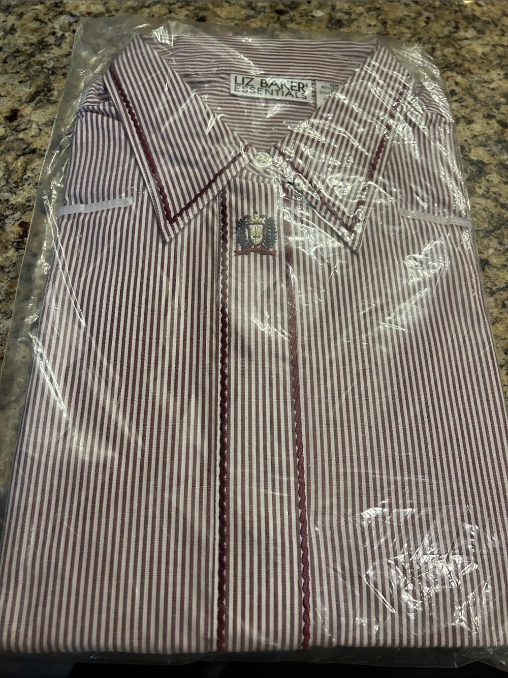Liz Baker NWT Sz 16 Maroon Striped Button Down Dress Shirt